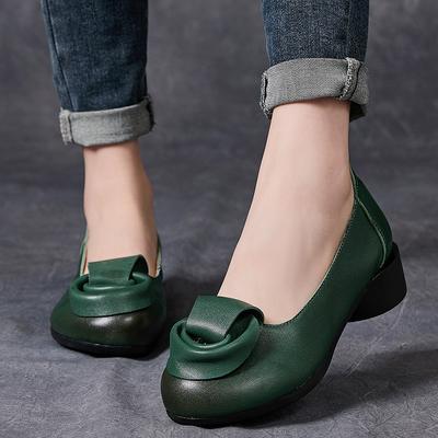 Мода GKTINOO Весна Лето Женские Туфли Ретро Леди Средний Каблук Слипоны Туфли с Цветком Ручная Работа Женская Обувь из Натуральной Кожи