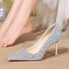 Main Dress Wedding Shoes Hexiu Wedding Dress Two Wear Bridal Shoes Women's 2025 New Golden Crystal High Heels Are Not Tired of Wedding
