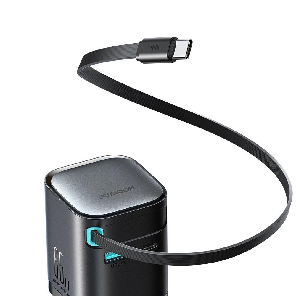 Ładowarka GaN Joyroom JR-TCL02 65W USB-A USB-C z wbudowanym kablem USB-C - czarna