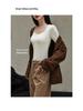 Women's Wool Square Collar Long Sleeve Thermal Shirt with Chest Pad
