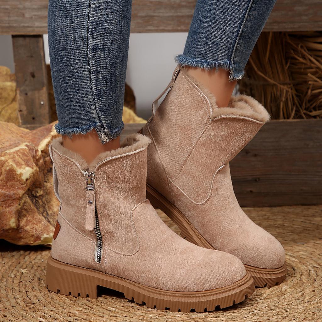 Модные дизайнерские ботинки на платформе Нескользящие короткие плюшевые балетки Замшевая обувь Женская НОВИНКА Зимние ботинки Женские Зимние Теплые Модные Удобные Туфли
