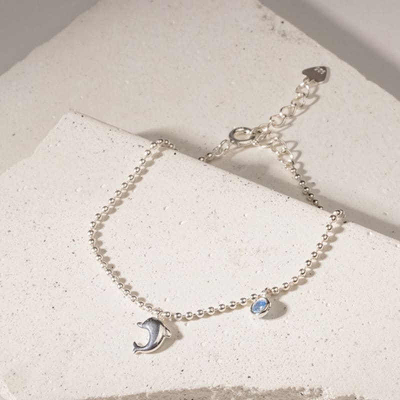 JEWNEL Silver925 Dolphin and Blue Cubic Ball Chain Bracelet (2 colors)