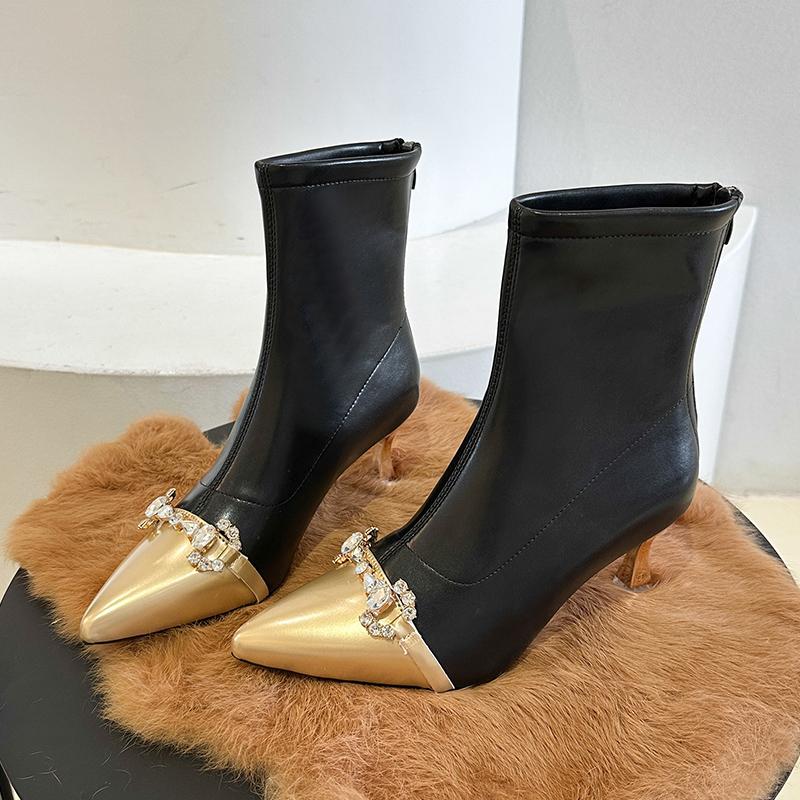 Женские ботильоны на высоком каблуке с кристаллами, роскошные туфли с острым носком, женская обувь, новинка 2025 года, элегантная мода, Botas Mujer