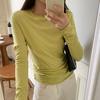 Women T-shirt Round Neck Long Sleeve Slim Fit Solid Color Tops Soft Stretchy Tee Shirt Work Party Casual Wear
