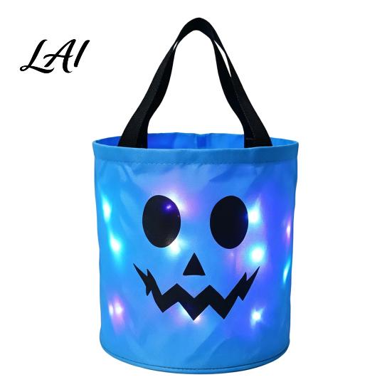 Large Storage Buckets for Candy Halloween Glowing Pumpkin Bag LED Light up Trick or Treat Bucket Decorative Containers Sweets Reusable Waterproof