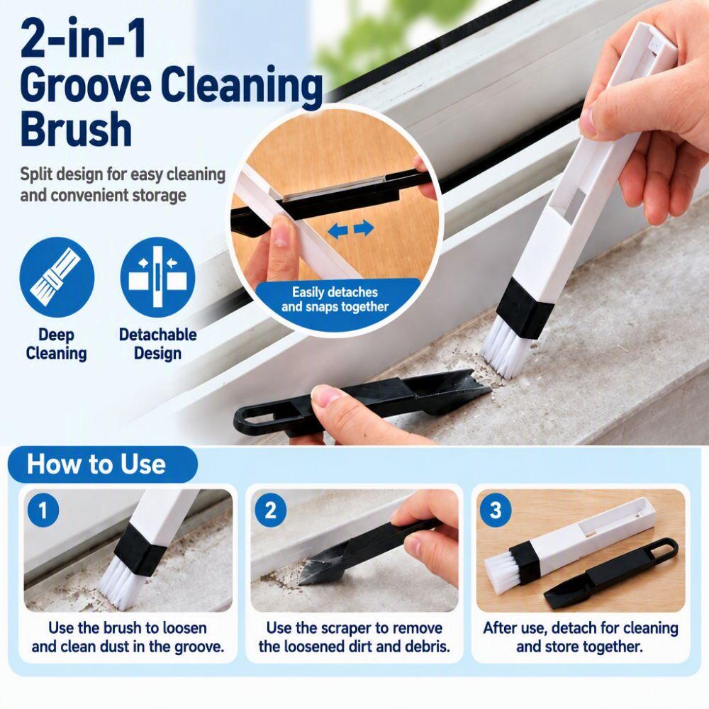 2pcs 2-in-1 Design Corner Cleaning Brush Removable Dustpan Slot Dust Cleaner Window Groove Cleaning