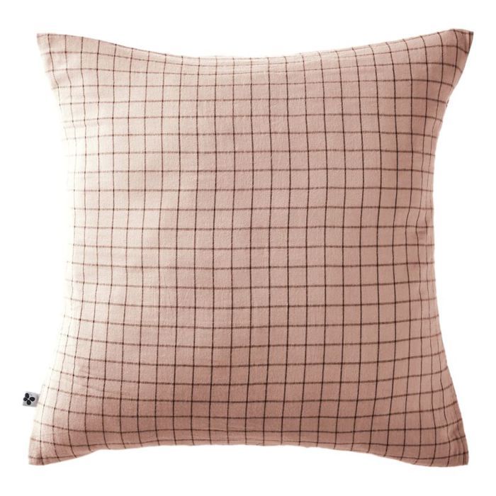 Наволочка Тканая-крашеная мелкая клетка Деко «Gaïa Mix» 60 x 60 см & 50 x 70 см "Gaze de Coton" - Gaïa Mix Guimauve - 60 x 60 см