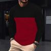 Spring Autumn Men's Black and Red Splicing Long Sleeve Round Neck T-shirt