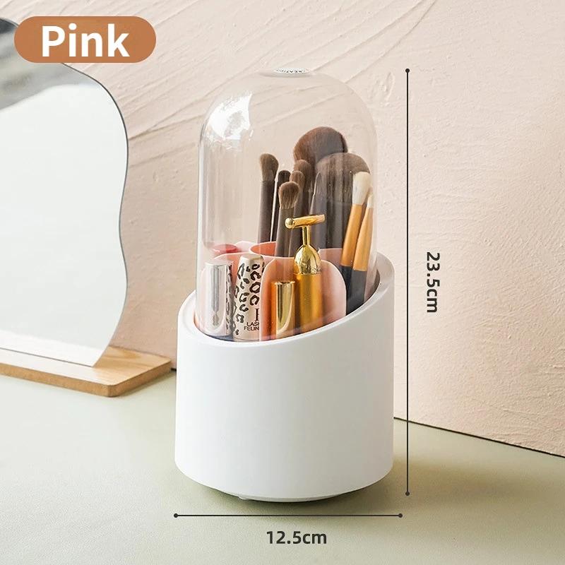 Rotating Makeup Brush Storage Box Portable Multifunction Dust Proof Desktop Organizer Lipstick Shadow Cosmetic Holder