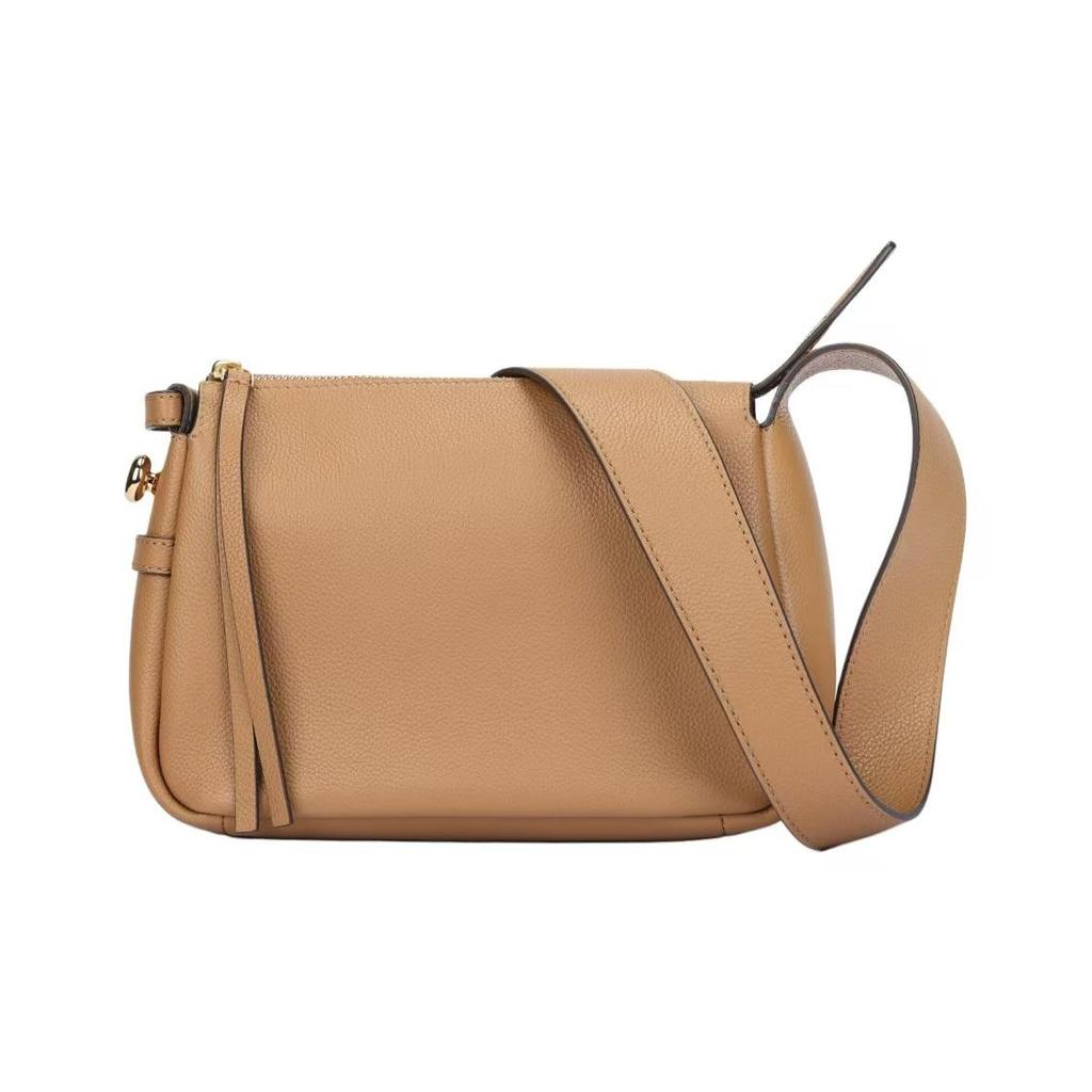 Tory Burch Romy Zipper Closure Adjustable Shoulder Strap Mixed Material Tote Shoulder Bag Small Women Bags Tiramisu 176674-227