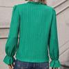 Fashion Long Sleeve Ruffles Stand Collar Solid Color Pullover Women Shirt Blouse