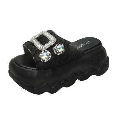 Модные 8-сантиметровые платформенные балетки с открытым носком, женские сандалии, кожаные шлепанцы, богемные блестящие хрустальные платформенные туфли-клинья, слипоны, вьетнамки, модные