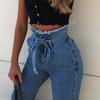 Women Plus Size High Waist Trimmings Slim Denim Skinny Jeans Pants Belt Trousers