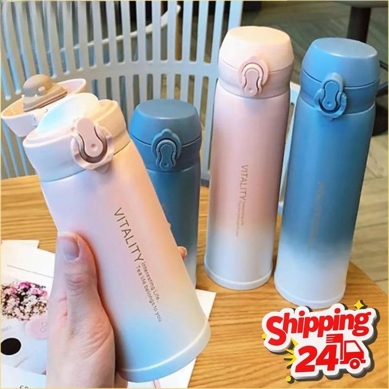 Термобутылка из нержавеющей стали 500 мл, градиентного цвета, с откидной крышкой, портативная уличная бутылка для воды для подарков на Хэллоуин и Рождество