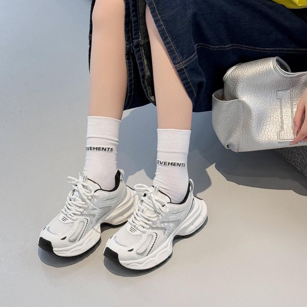 Summer Thin Dad Shoes Women's New Versatile Leather Thick-soled Single Mesh Breathable Casual Sports Shoes Tide