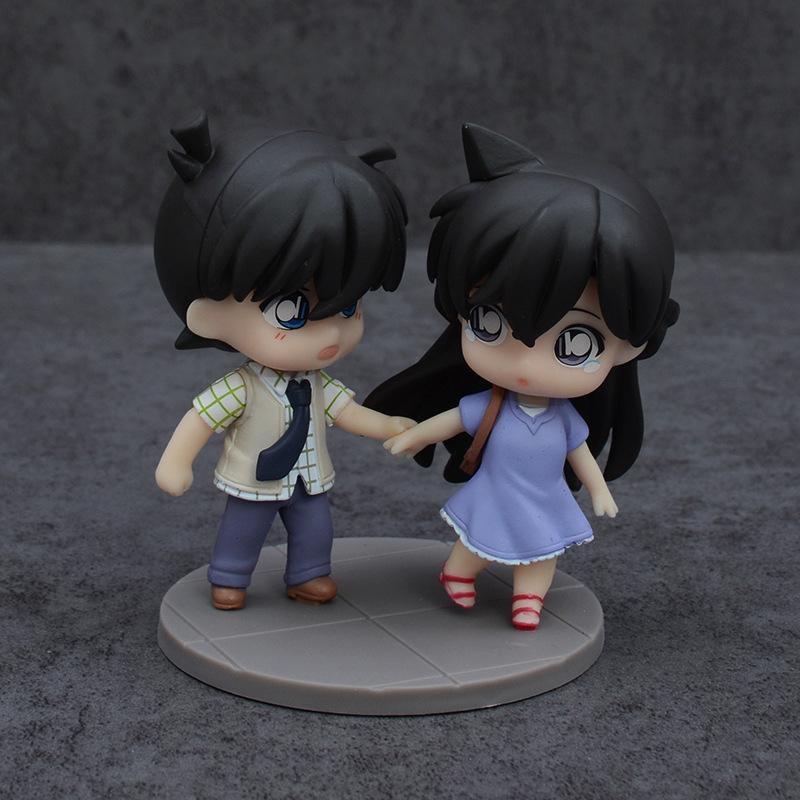 Detective Conan Shinichi Kudo Ran Mori Chibi Figures Century Hand-Holding Scene Desktop Ornament Pc Case Decor For Anime Fans