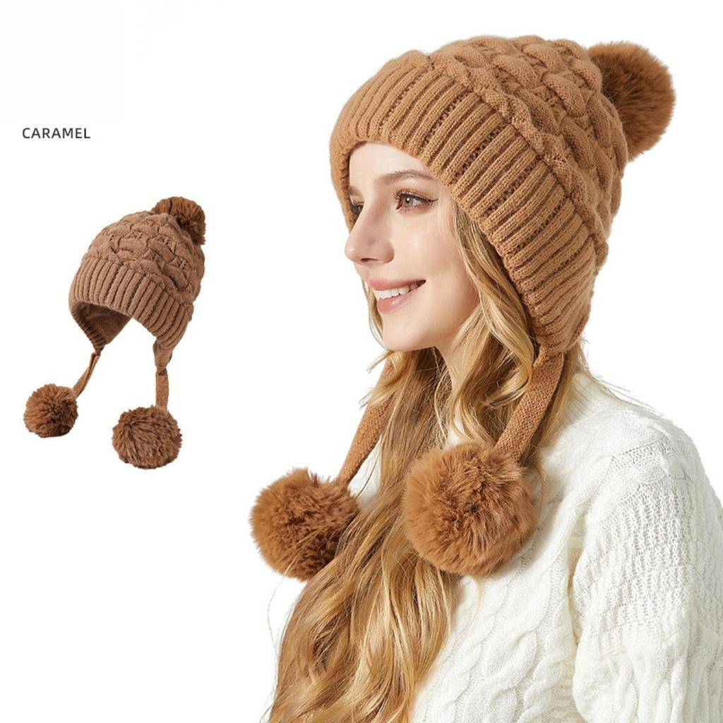 Утепленная, Шерстяная Шапка, Женская Шапка, Бархатная Шапка, Уличная Шапка, Теплая Шапка, Шерстяной Помпон, Вязаная Шапка