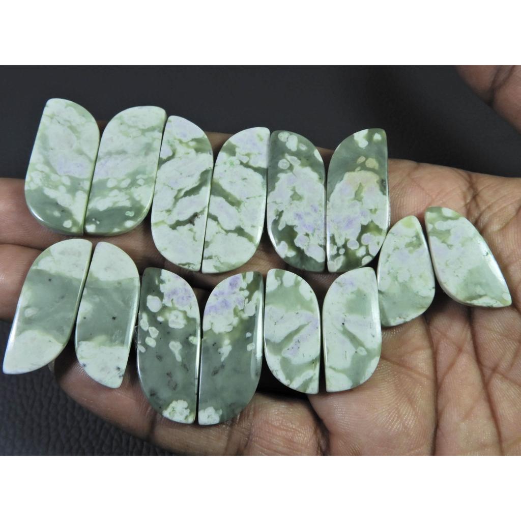 24-36 MM Natural Peace Jade Matched Pair Fancy Cabochon Gemstone 7 Pair Lot C-776