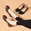 Thick Heel Shallow Mouth Single Shoes Women's 2025 Autumn New Round Head One Pedal Women's Shoes Mother Small Leather Shoes Flat Beanie Shoes