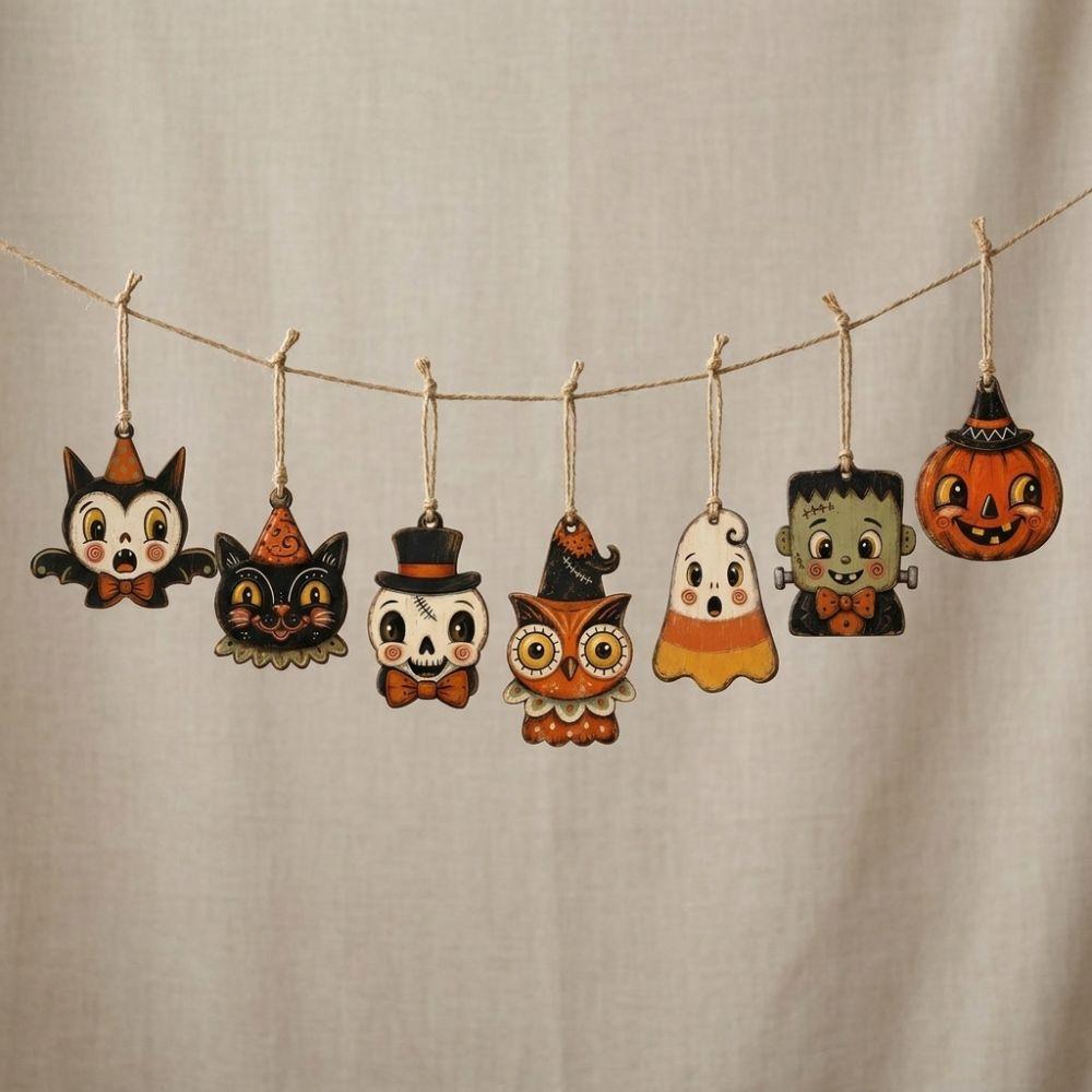 Distressed Painted Halloween Pumpkin Ghost Pendant Halloween Tree Hanging Wall & Tree Decor