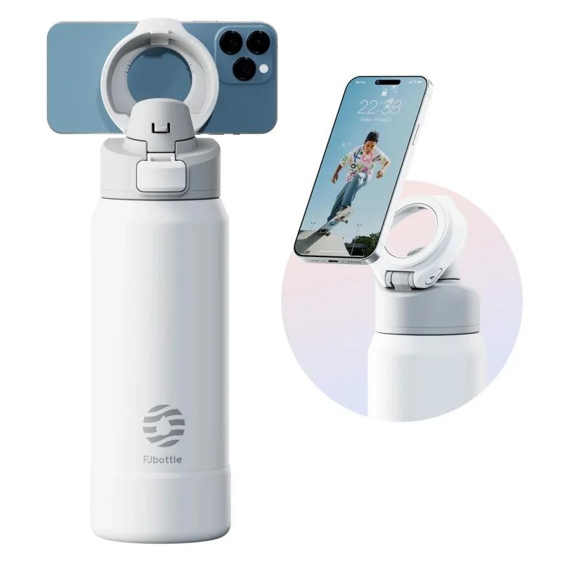 Термос Бутылка из нержавеющей стали Спортивная бутылка для воды с магнитным держателем для телефона Изолированная чашка Спортивная посуда для напитков для активного отдыха и фитнеса