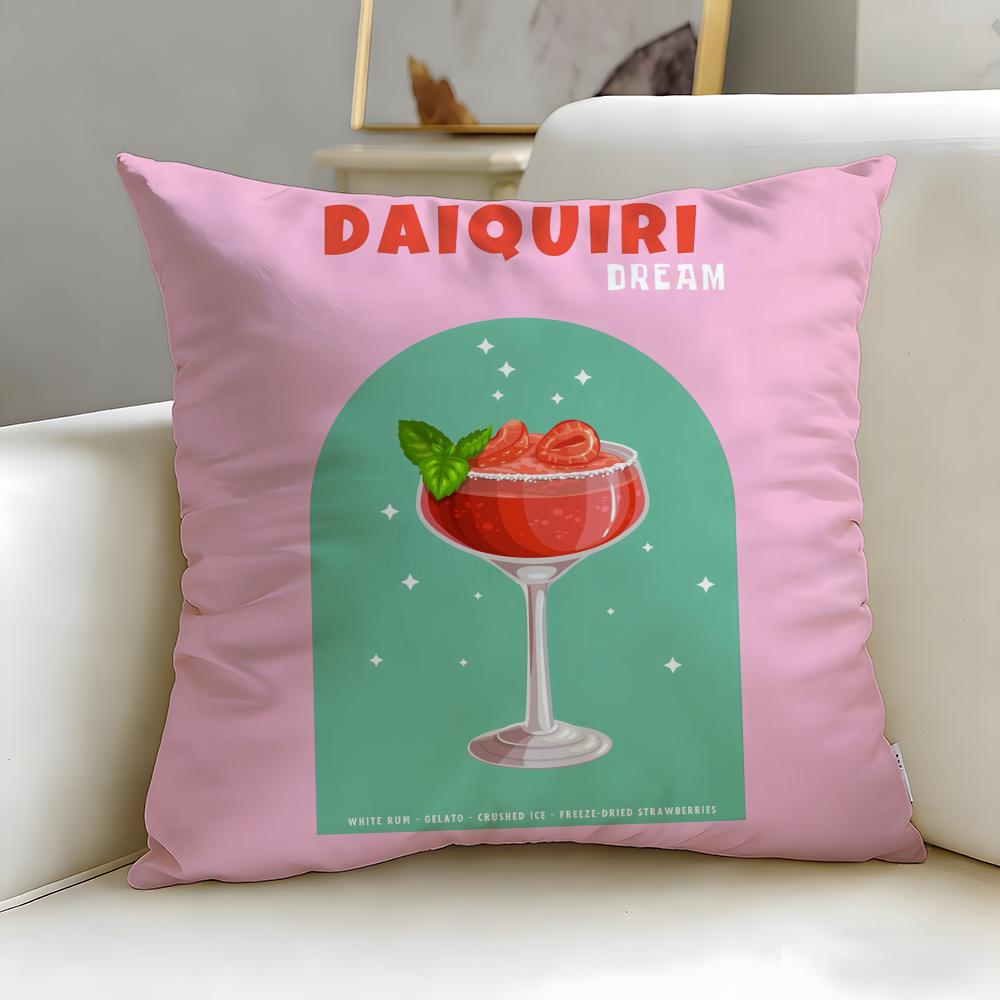 beverage theme Daiquiri Cocktail Cushion Cover Soft  EasyWash Pillow Case  Versatile for Couch Bed Travel and Office