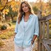 Comfortable Basic Shirts Women Casual Button Front Shirt, Long Sleeve Turndown Collar Blouse, Dropped Shoulder Solid Color Drop Fall Top