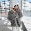 Осенне-зимний теплый ленивый стиль искусственный меховой пальто женское элегантное модное пляжное шерстяное пальто кардиган