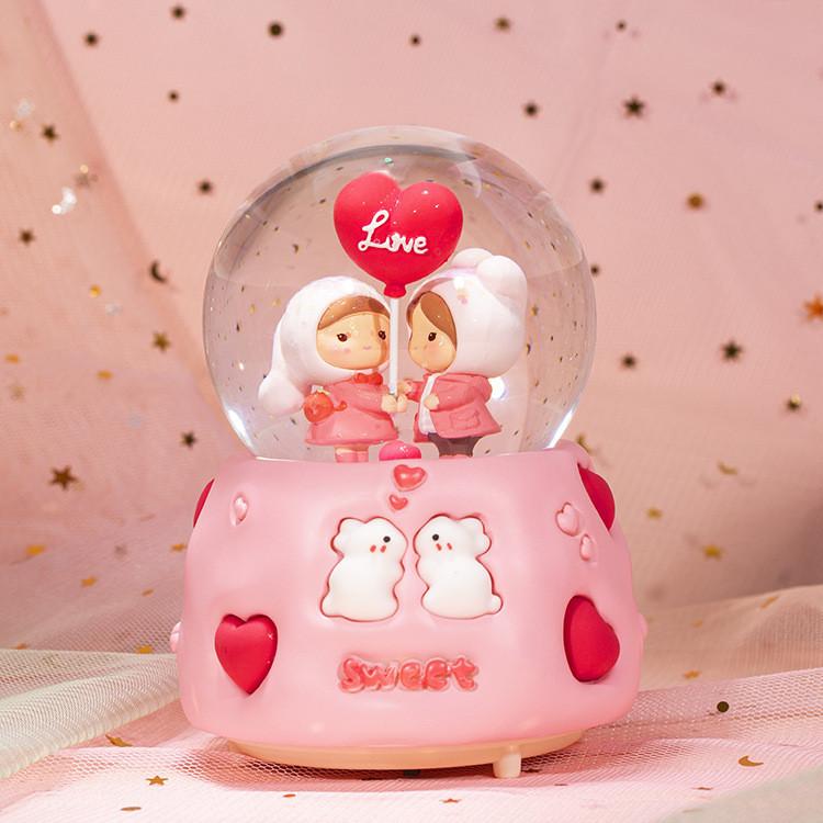 Heart To Heart Snow Crystal Ball Light Music Box Night Light Aaa Electric Battery