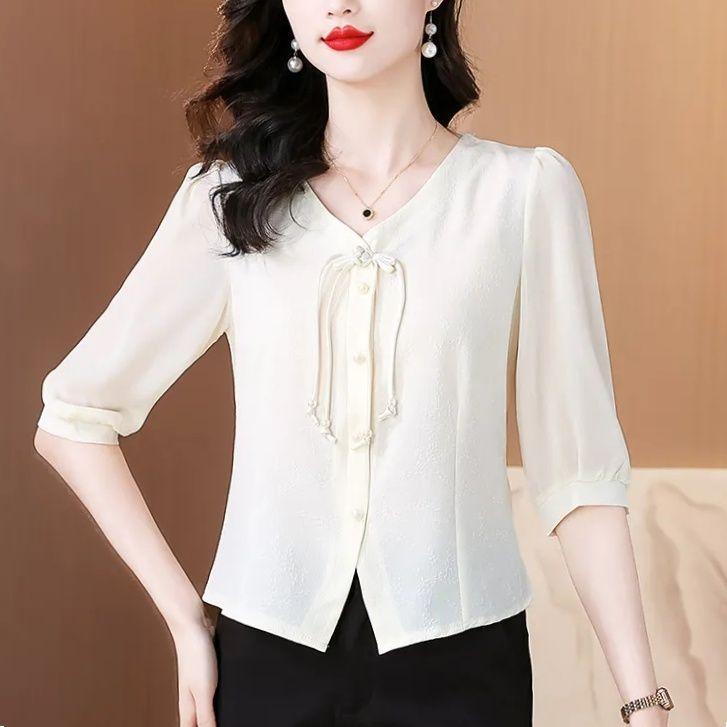 WTEMPO Women Shirt Chinese Style Elegant Long Sleeve Cheongsam Shirt Casual Women Top Female Spring Blouse for Dating