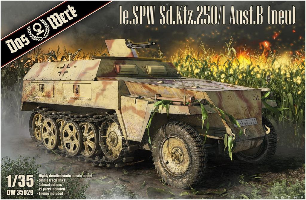 Das Werk scale German Plastic Model Kit Molded in Color 1/35 le.SPW Sd.Kfz.250/1 Ausf.B (Neu) Half-Track USCDW35029,