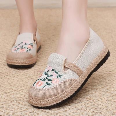 Эстетичные Удобные Льняного Плетения Слипоны Вышитые Туфли для Женщин Новинка Высокого Качества Летняя Повседневная Дешевая Женская Обувь