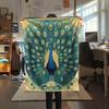Peacock with Fanned Tail  Print Flannel Blanket, High quality Comfortable for All Seasons, Home Decor, Warmth and Comfort