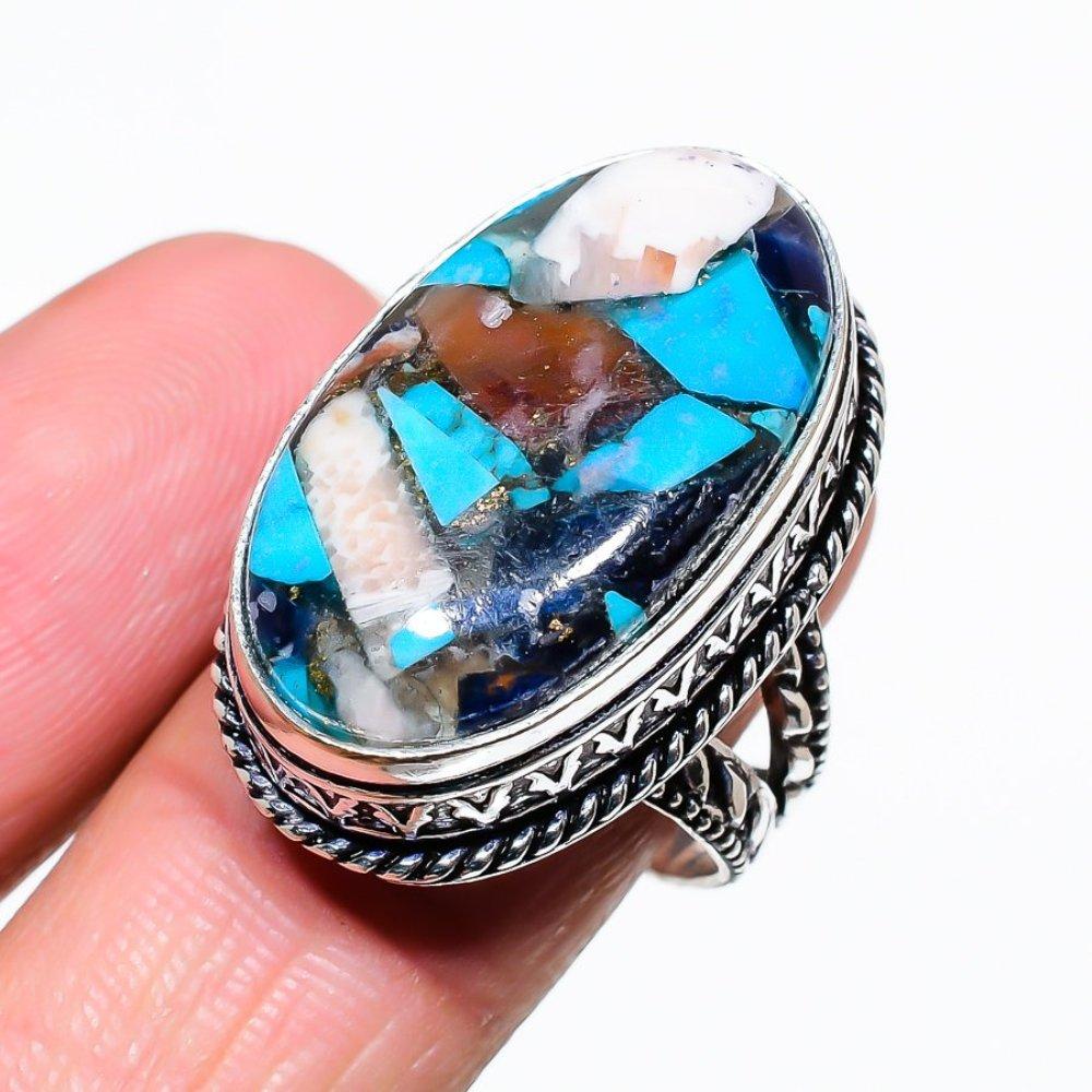 Natural Spiny Oyster Gemstone Handmade 925 Sterling Silver Ring Size 8 w5A66