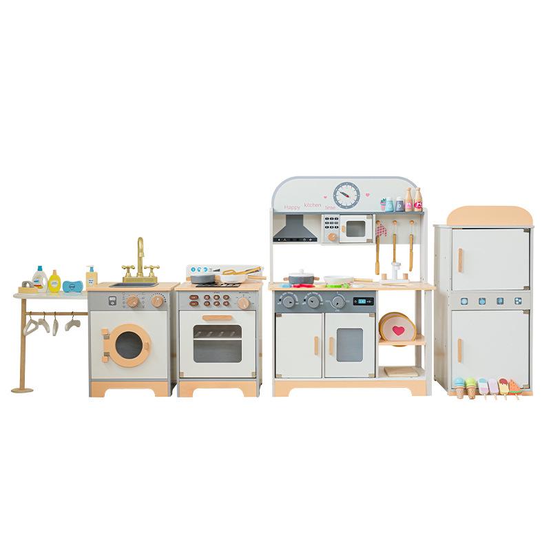 Children's Nordic Style Wooden Play Kitchen Set with Fridge and Oven