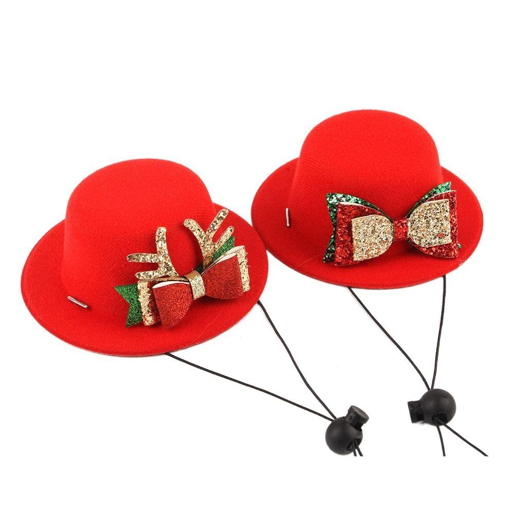 Adjustable Pet Christmas Hat Scarf Soft Christmas Cat Bow Tie Pet Christmas Bow Hat for Puppy Cats
