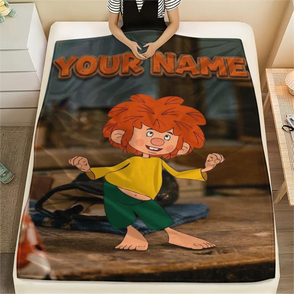 1PC Custom Name Pumuckl Patterned Flannel Blanket Suitable For All Seasons for Home Decor Warmth and Comfort Gifts Holiday Present