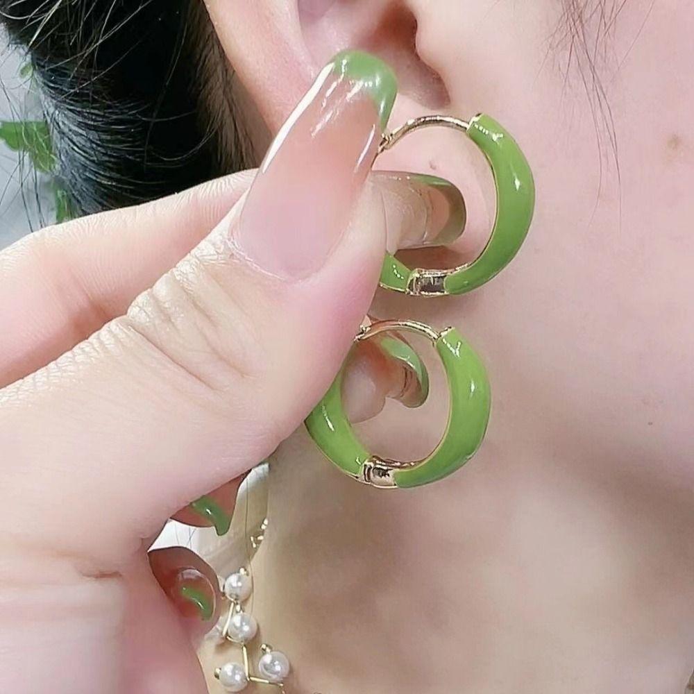 Цинк Цинковый сплав Однотонные Серьги-кольца с застежкой-скобой Корейский стиль Женские украшения Эмалевые серьги с каплей масла