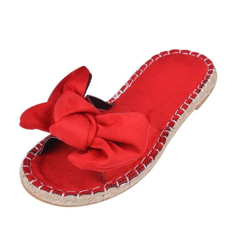 Stylish Women Slip On Sandals Bow Flat Mule Summer Espadrille Shoes For Ladies