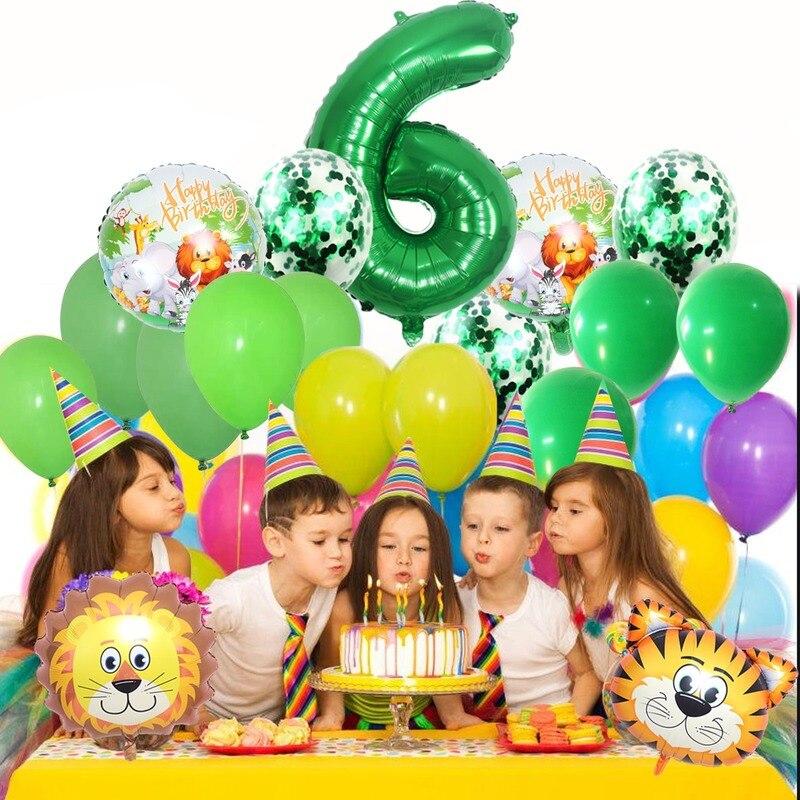 13pcs Animal Tiger Lion Foil Balloons Jungle Safari Party Set Kids 0 1 2 3 4 5 6 7 8 9 Years Birthday Party Decoration Supplies