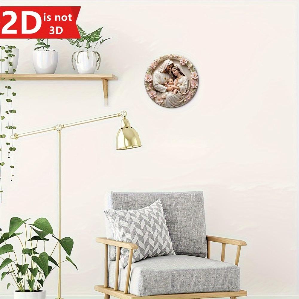 Wooden 1PC 2D Joseph and Mary Circular Wall Decoration, Bright UV Printing Colors, Easy To Hang, Perfect Choice for Door, Wall, Home, Room, Farmhouse
