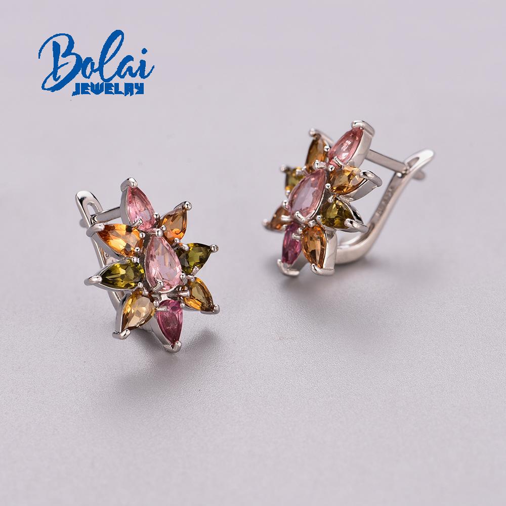 Bolaijewelry 2022 Новые классические серьги с натуральным многоцветным турмалином, ювелирные изделия, груша 3*5/4*6, комплект из стерлингового серебра 925 пробы, роскошный дизайн, женские изысканные ювелирные изделия