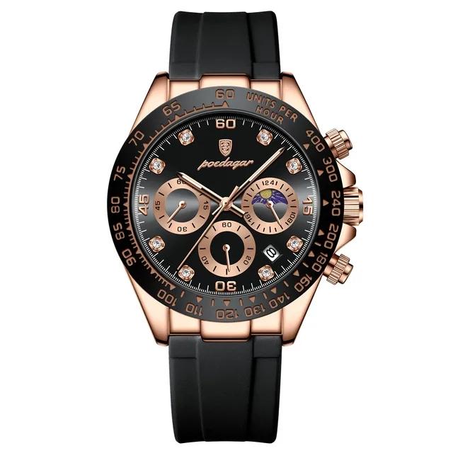 Poedagar 629 Quartz Men Watch with Silicone Steel Band Fashion Sport Chronograph Wristwatch Luminous Date Waterproof Clock
