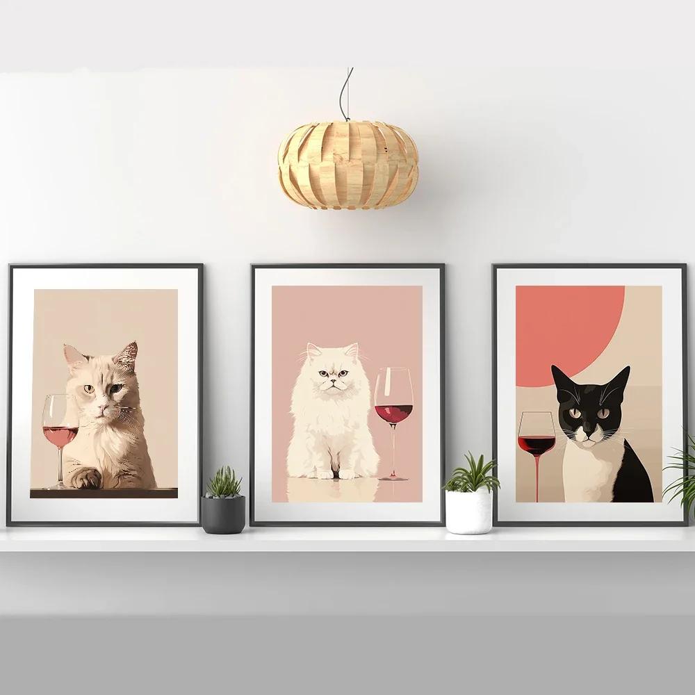 Персидский кот пьет угрюмое вино, холст, живопись, постеры, забавные животные, сиамские принты, настенная картина для украшения гостиной