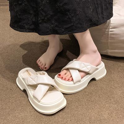 Модные женские тапочки на квадратном каблуке с толстой подошвой 2024 года, летняя новая верхняя одежда, модные тапочки, женская обувь, туфли на платформе, Zapatos De Mujer