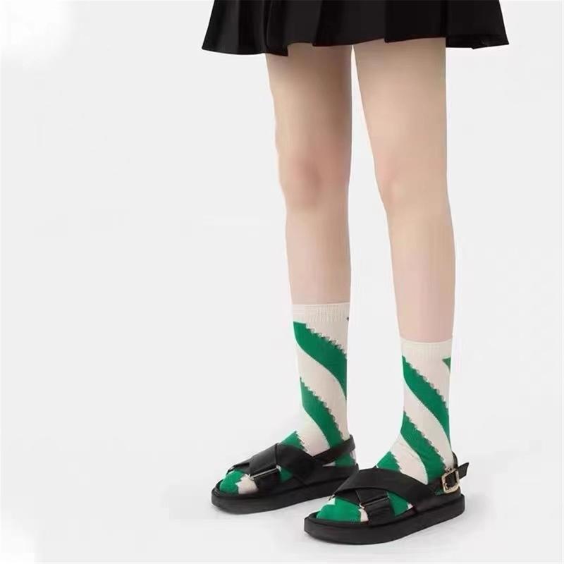 College Style Women Middle Tube Socks Japanese Cute Harajuku Hollow Out Breathable Stripes Vintage Streetwear Hosiery