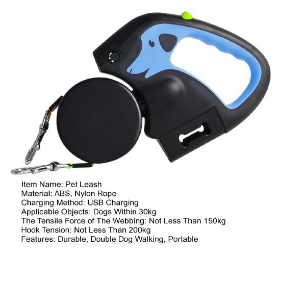 Выдвижной поводок для собак для 2 собак, нейлоновый трос для вытягивания со светодиодными лампами, эргономичная ручка, держатель для мешков для фекалий для маленьких собак
