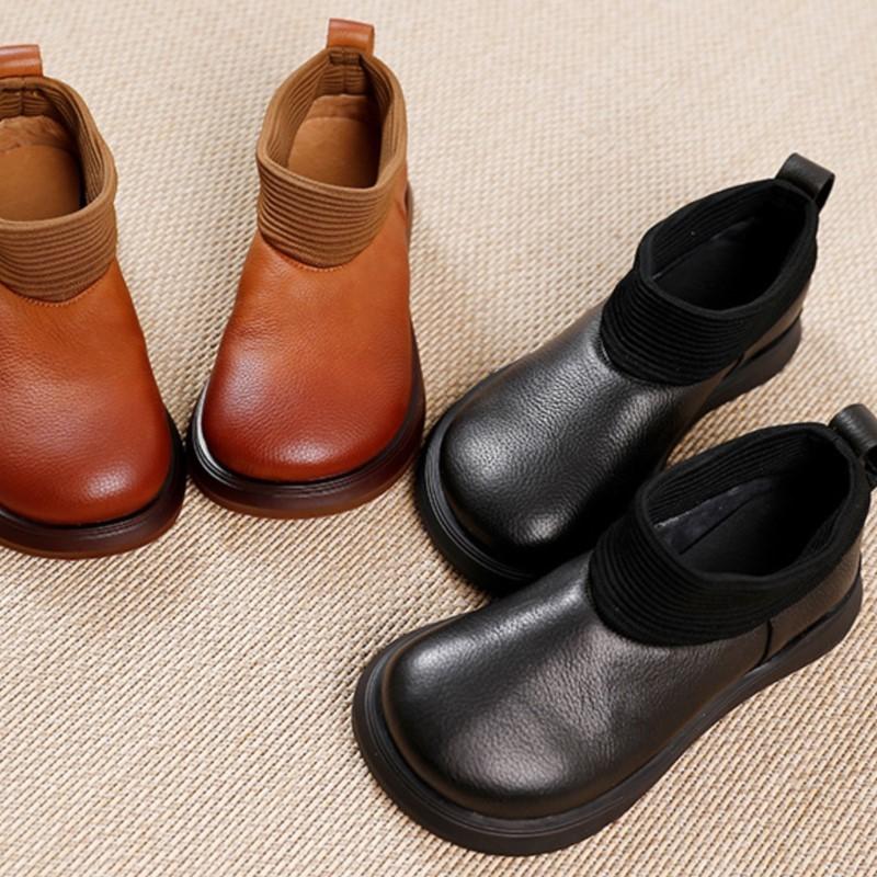 Johnature Женские туфли на плоской подошве из натуральной кожи в стиле ретро, ​​однотонные лоферы без шнуровки на мягкой подошве с круглым носком