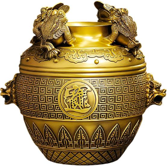 Aris & Juno Brass Treasure Bowl with Money Toad Feng Shui Statue – Chinese Wealth & Good Luck Figurine for Entryway, Home Office Desk or Shelf