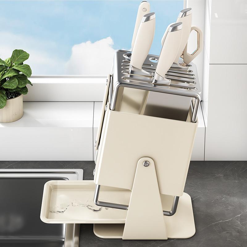 Knife Rack Kitchen Household Countertop Knife Holder Integrated Knife Block Storage Rack Detachable Draining No Installation Nee
